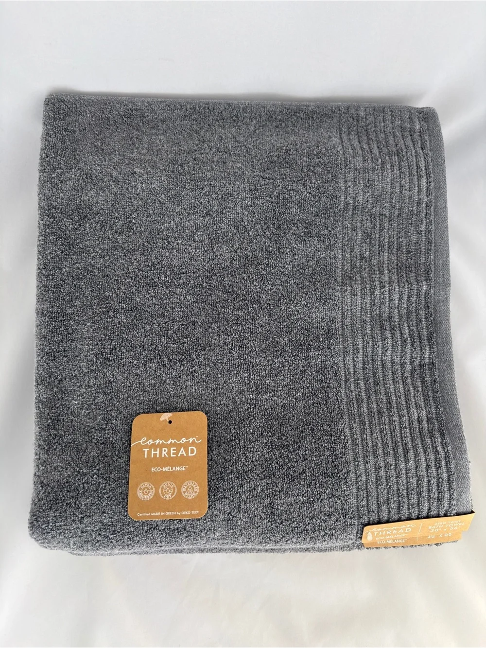 NWT 2Pc Common Thread Bamboo Eco-Melange Charcoal Grey Bath Towels